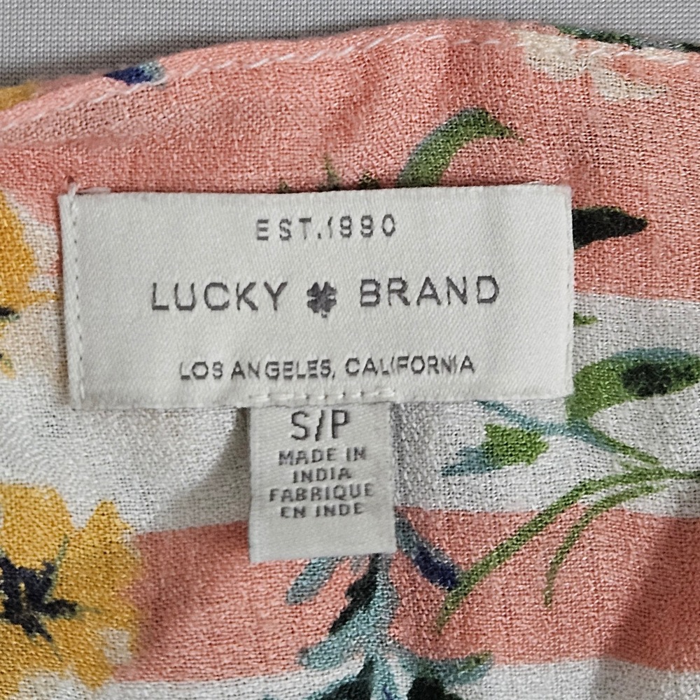 LuckyBrand Floral Boho Peasant Blouse‎ Ruffle Hem Indie Cottage S Summer Viscose - Picture 3 of 8